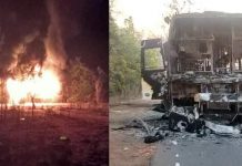 హైవేపై బస్సు దగ్ధం చేసిన మావోయిస్టులు