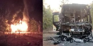 హైవేపై బస్సు దగ్ధం చేసిన మావోయిస్టులు